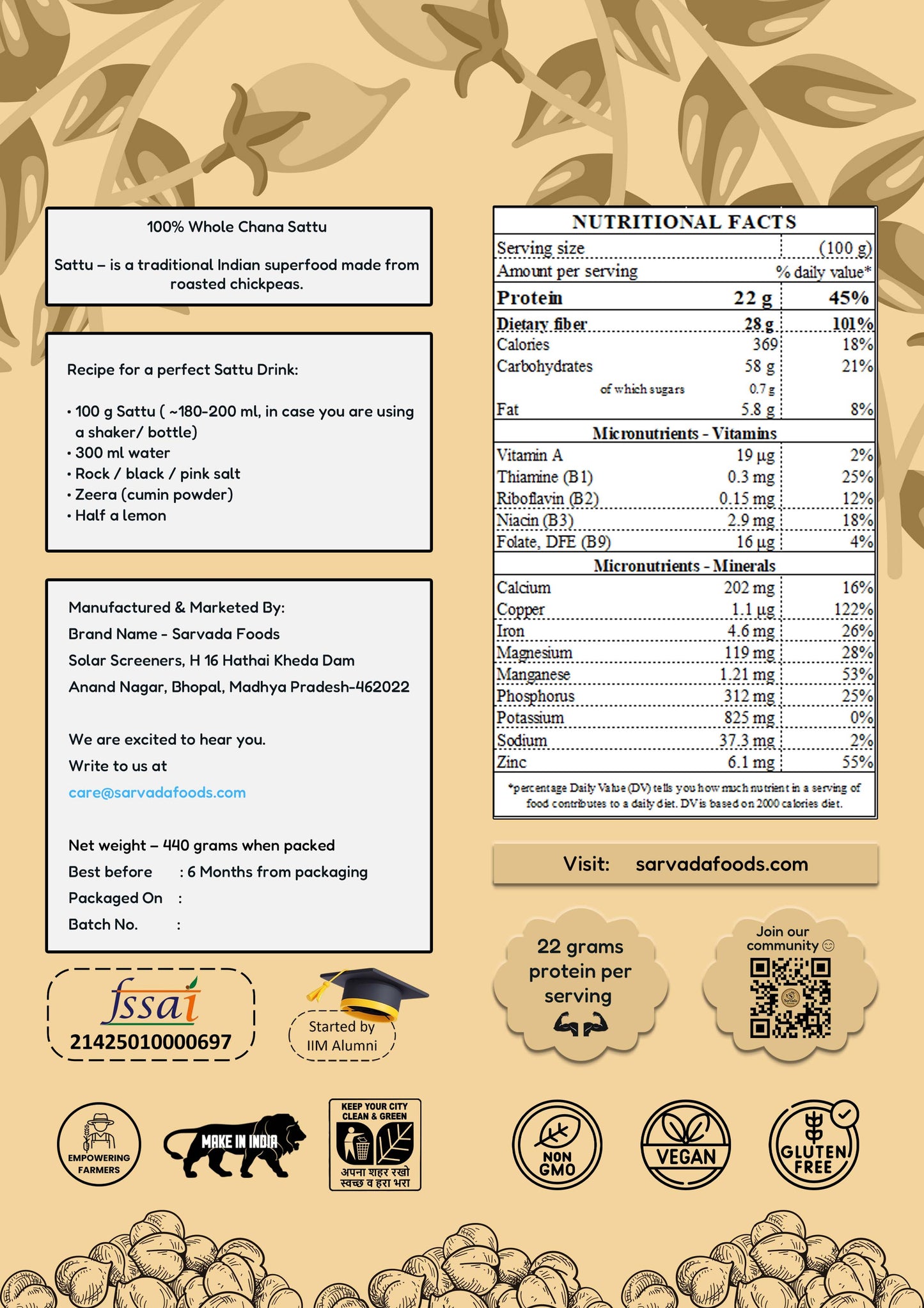 Sarvada Sattu – Roasted Chana Superfood (440g)